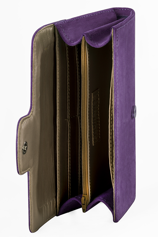 Portefeuille femme violet améthyste et or doré haut de gamme. Personnalisation. Vue du dessus - Florence KOOIJMAN
