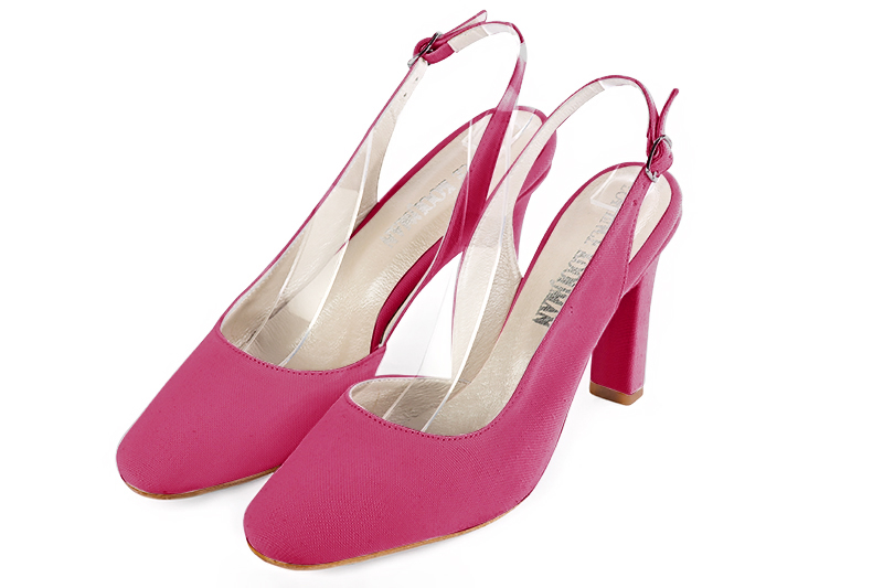 Chaussure femme à brides :  couleur rose pétunia. Bout rond. Talon haut trotteur Vue avant - Florence KOOIJMAN