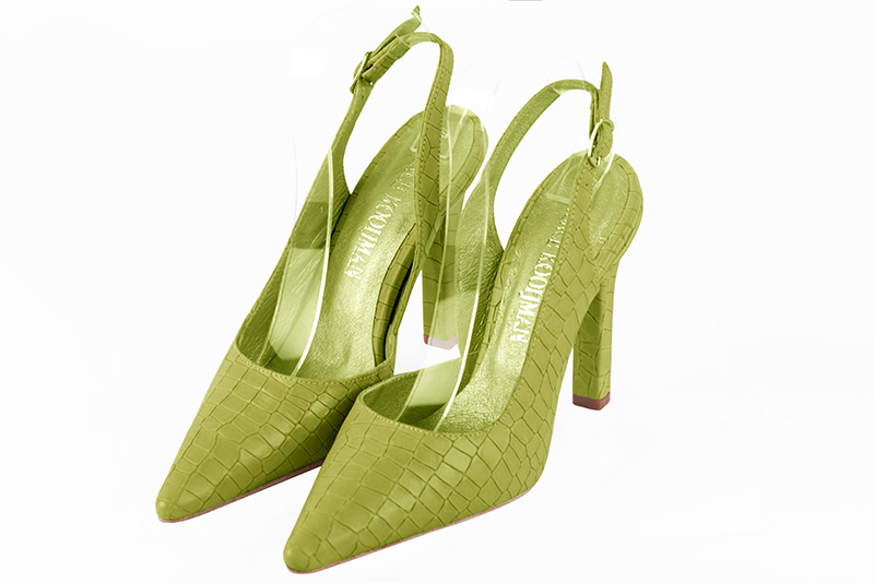 Chaussure femme à brides :  couleur vert pistache. Bout pointu. Talon très haut fin Vue avant - Florence KOOIJMAN