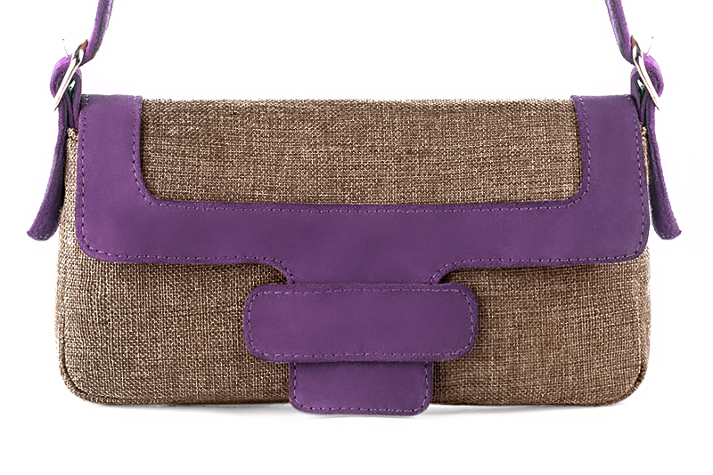 Luxueux petit sac à main, élégant et raffiné, coloris marron caramel et violet améthyste. Personnalisation : Choix des cuirs et des couleurs. - Florence KOOIJMAN