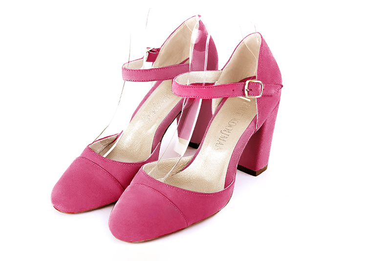 Chaussure femme à brides : Chaussure côtés ouverts bride cou-de-pied couleur rose fuchsia. Bout rond. Talon haut bottier Vue avant - Florence KOOIJMAN