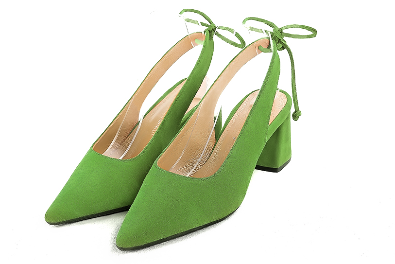 Chaussure femme à brides :  couleur vert anis. Bout pointu. Talon mi-haut évasé Vue avant - Florence KOOIJMAN