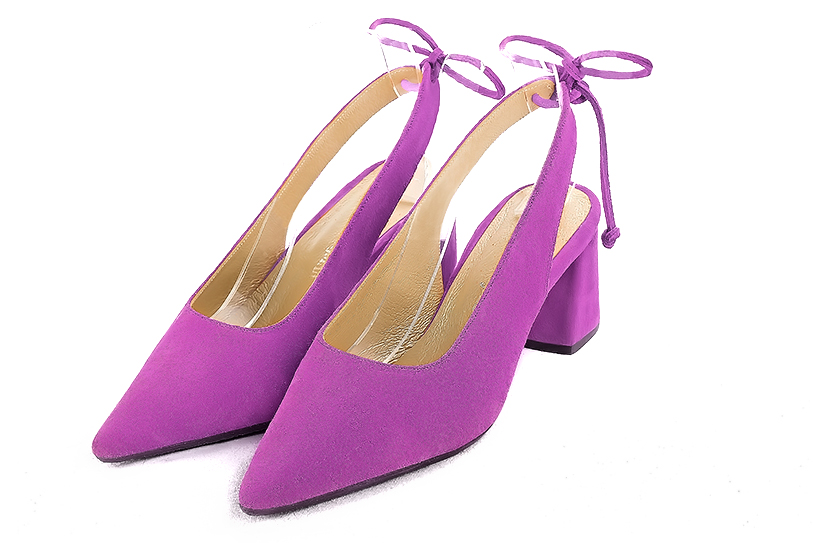 Chaussure femme à brides :  couleur violet mauve. Bout pointu. Talon mi-haut évasé Vue avant - Florence KOOIJMAN