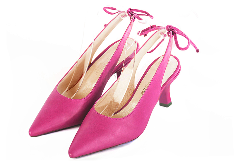 Chaussure femme à brides :  couleur rose fuchsia. Bout pointu. Talon mi-haut bobine Vue avant - Florence KOOIJMAN