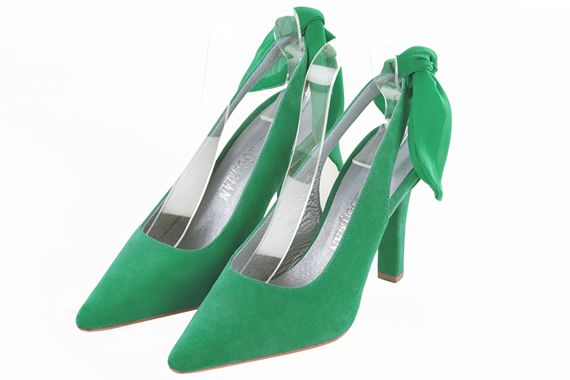 Chaussure femme à brides :  couleur vert émeraude. Bout pointu. Talon haut fin Vue avant - Florence KOOIJMAN