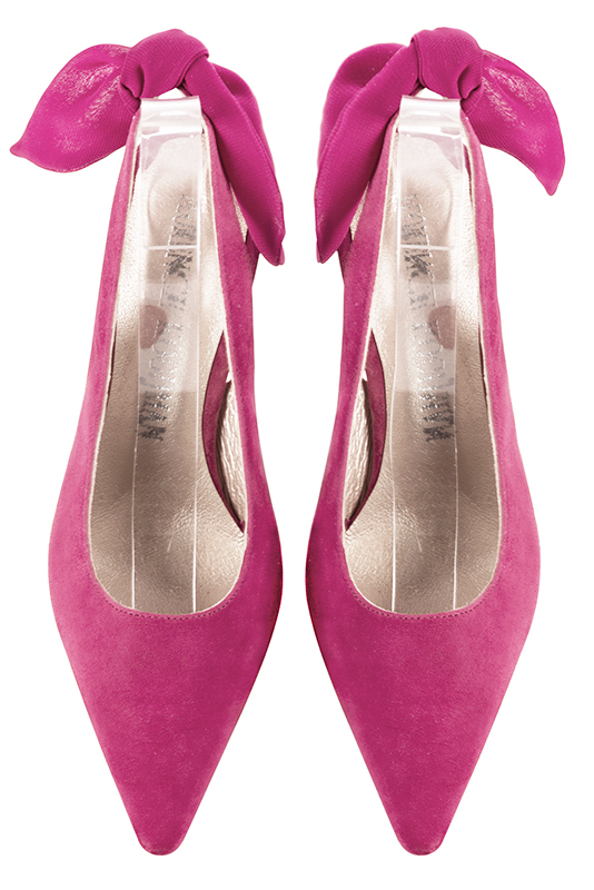Chaussure femme à brides :  couleur rose fuchsia. Bout pointu. Talon haut fin. Vue du dessus - Florence KOOIJMAN