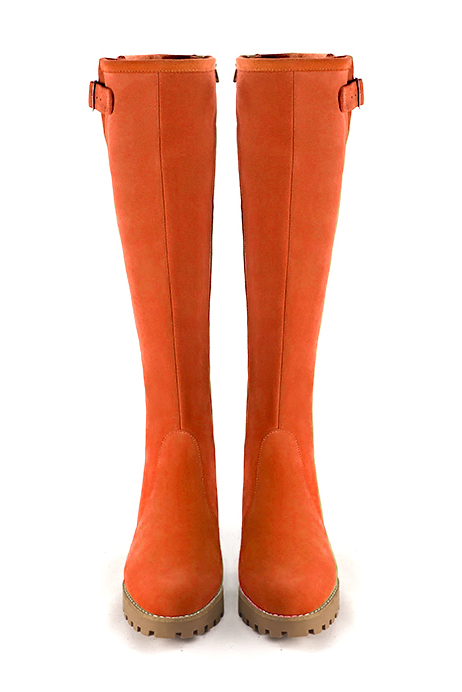 Botte femme : Bottes femme avec des boucles sur mesures couleur orange clémentine.. Vue du dessus - Florence KOOIJMAN