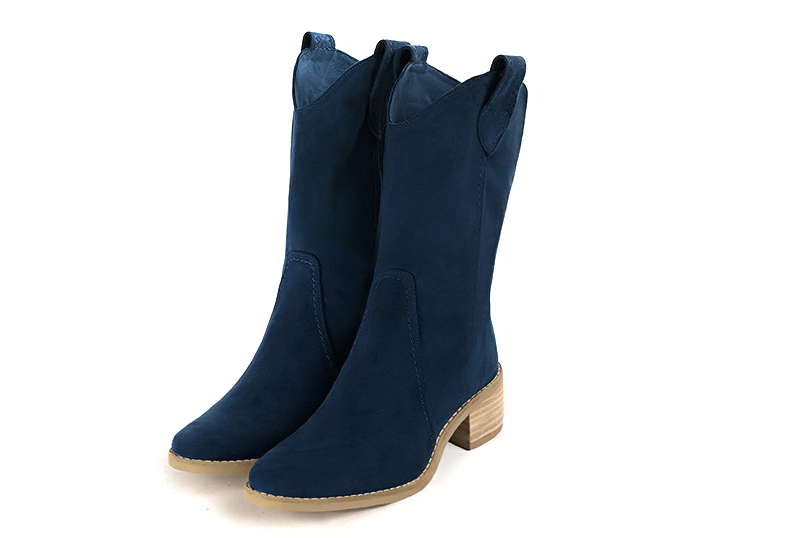 Boots femme : Boots fermeture éclair à l'intérieur couleur bleu marine. Bout rond. Semelle cuir petit talon Vue avant - Florence KOOIJMAN