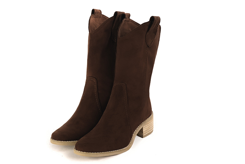 Boots femme : Boots fermeture éclair à l'intérieur couleur marron ébène. Bout rond. Semelle cuir petit talon Vue avant - Florence KOOIJMAN