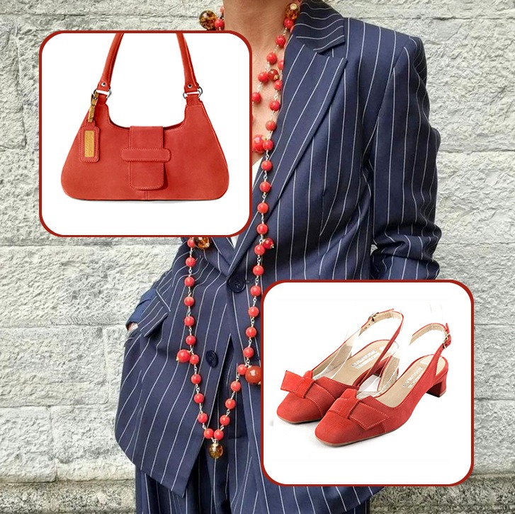 Chaussures à brides femme et sac à main rouge coquelicot