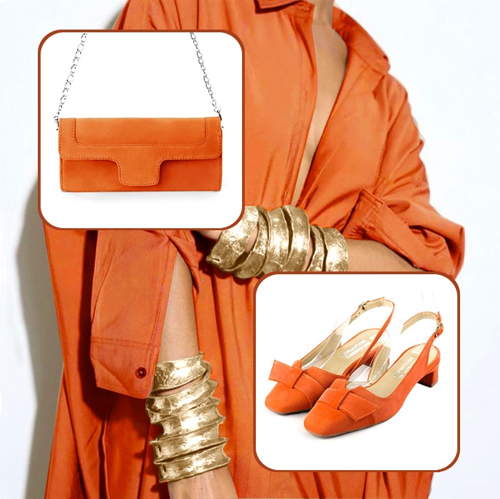 Chaussures à brides femme et pochette orange clémentine
