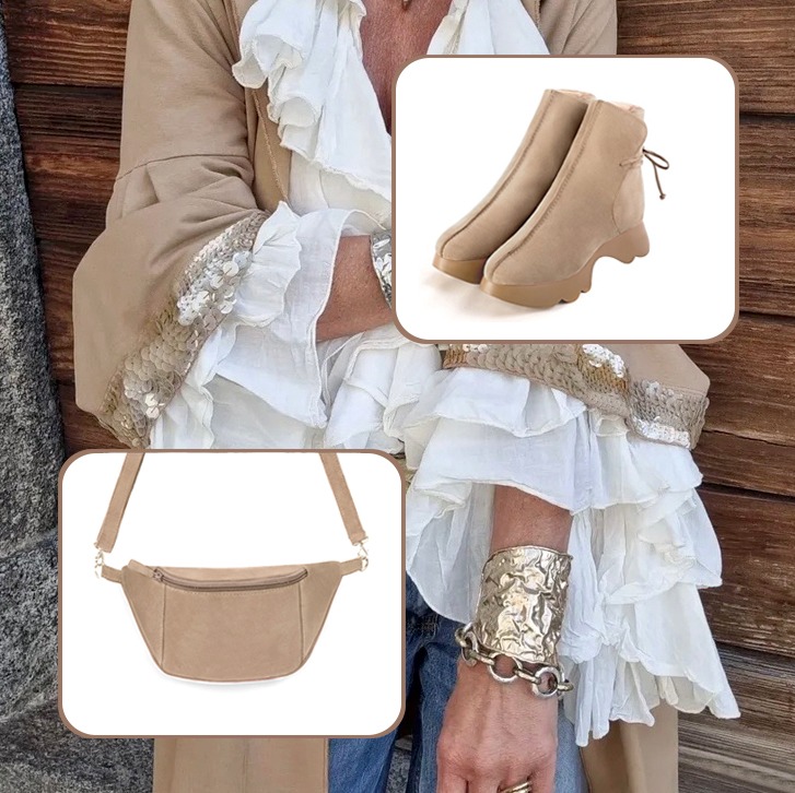 Bottines femme et sac à main beige sahara