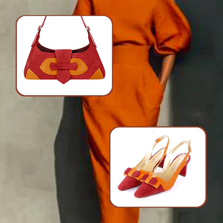 Chaussures à brides femme et sac à main rouge coquelicot et orange abricot