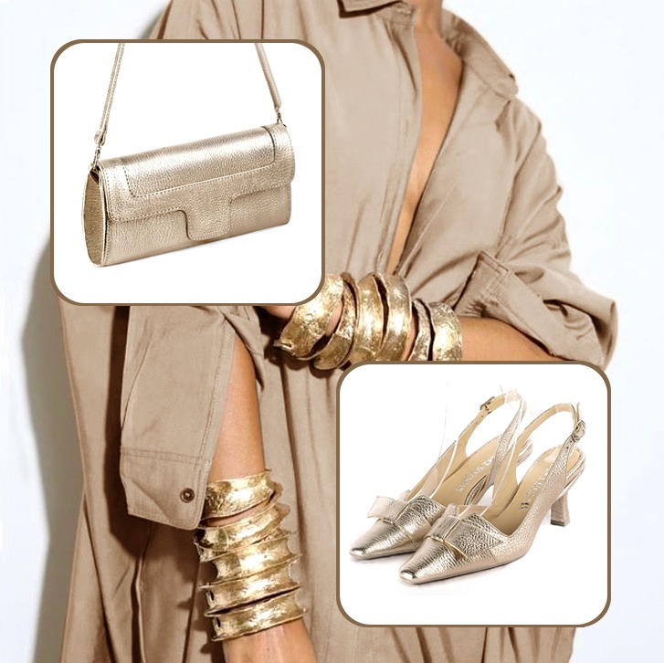 Ensemble chaussures à brides femme et pochette or