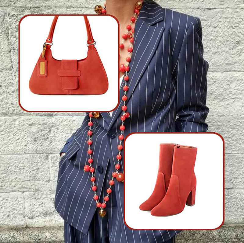Bottines femme et sac à main rouge coquelicot