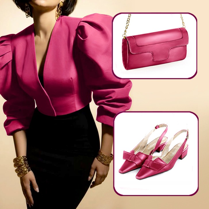Escarpins nœud habillés bride arrière et pochette mariage cérémonie assortis à une tenue rose fuchsia