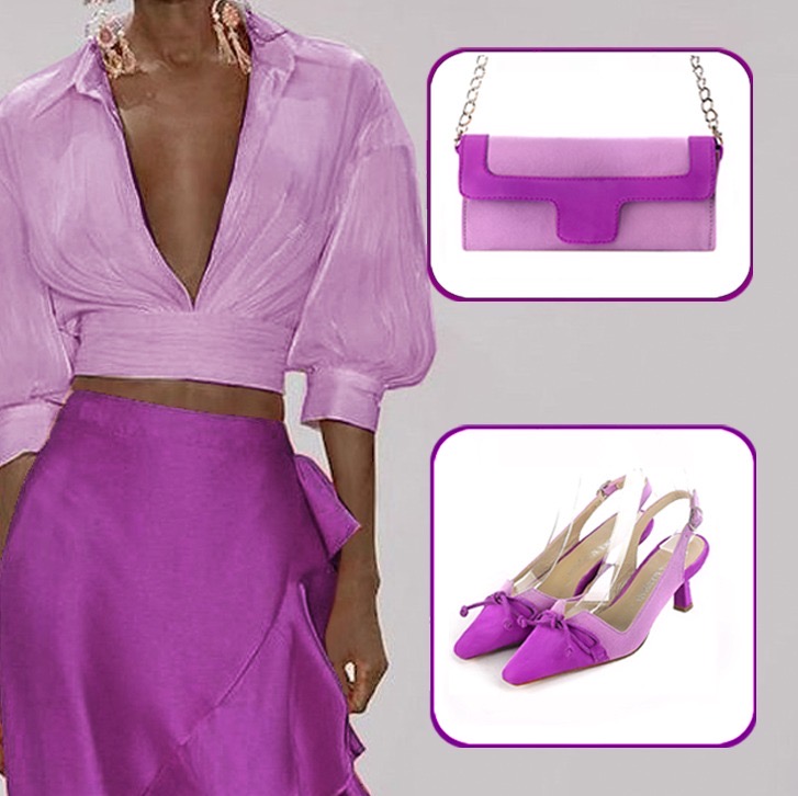 Escarpins bride arrière avec un noeud et pochette pour cérémonie assortis à une tenue violet mauve