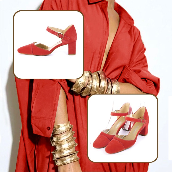 Chaussures bride cou-de-pied femme et luxueux petit sac à main pour une tenue rouge coquelicot