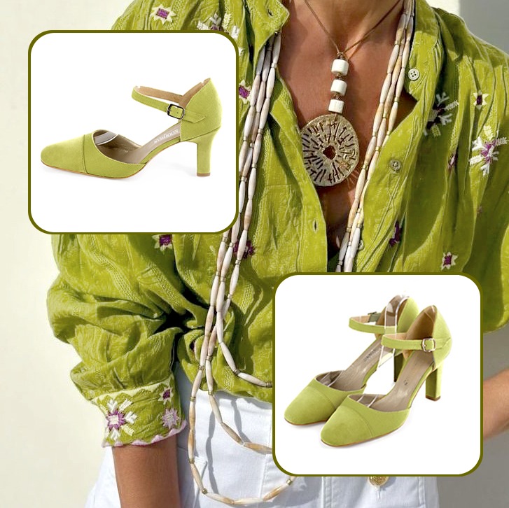 Escarpins bride cou-de-pied femme assortis à une tenue vert pistache