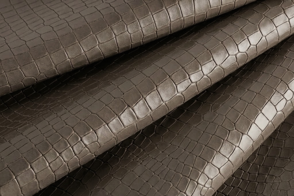 Cuir impression crocodile marron taupe pour escarpins, pochettes, baskets, bottines, bottes - Florence KOOIJMAN