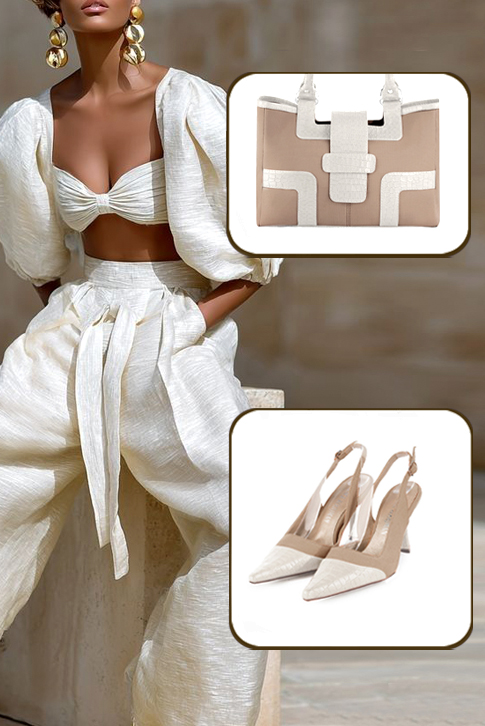 Escarpins habillés bride arrière en cuir blanc cassé et beige sahara à talon bobine de 8.5 cm et bout pointu - Vue du dessus