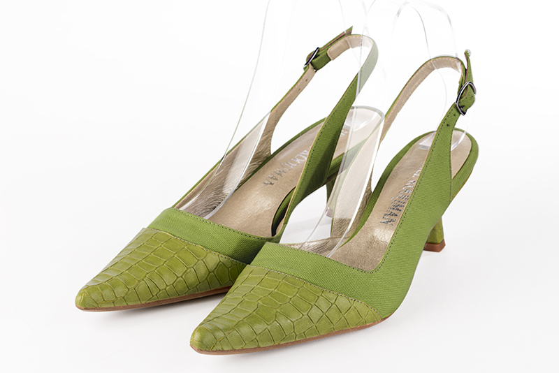 Chaussure femme à brides :  couleur vert pistache. Bout pointu. Talon mi-haut bobine Vue avant - Florence KOOIJMAN