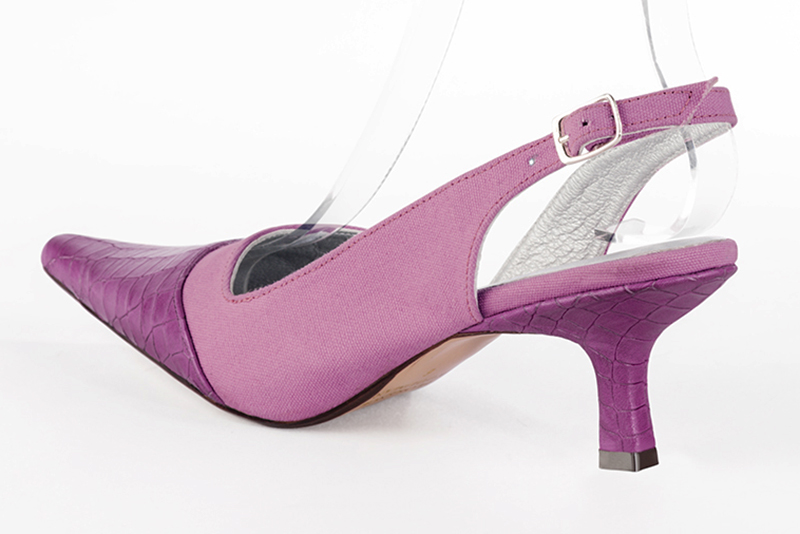 Chaussure femme à brides :  couleur violet mauve. Bout pointu. Talon mi-haut bobine. Vue arrière - Florence KOOIJMAN