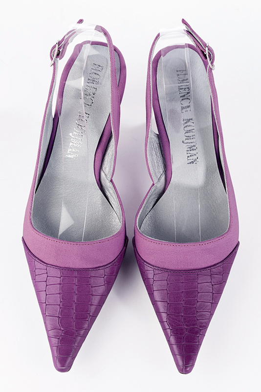 Chaussure femme à brides :  couleur violet mauve. Bout pointu. Talon mi-haut bobine. Vue du dessus - Florence KOOIJMAN