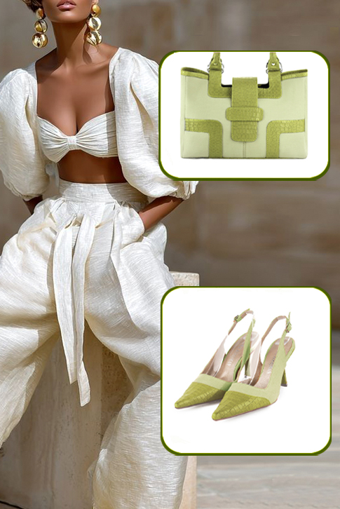 Escarpins habillés bride arrière en cuir vert pistache et vert tilleul à talon bobine de 8.5 cm et bout pointu - Vue du dessus