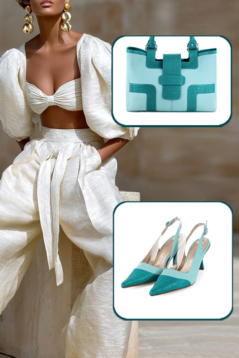 Escarpins habillés bride arrière cuir bleu turquoise et bleu lagon à talon bobine de 7.5 cm et bout pointu - Vue du dessus