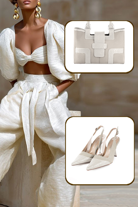 Escarpins habillés bride arrière en cuir blanc cassé à talon bobine de 8.5 cm et bout pointu - Vue du dessus