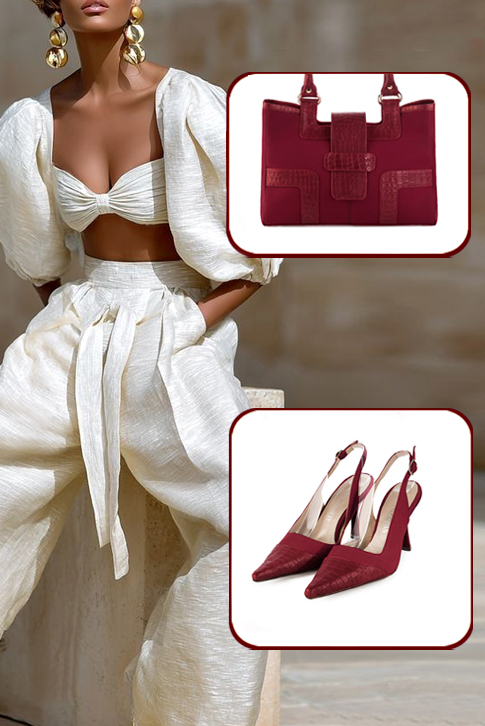 Escarpins habillés bride arrière en cuir rouge bordeaux à talon bobine de 8.5 cm et bout pointu - Vue du dessus
