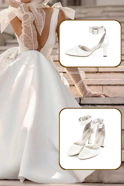 Escarpins habillés bride cheville bout et talon séparés en cuir blanc pur à talon trotteur de 8 cm et bout rond - Vue du dessus