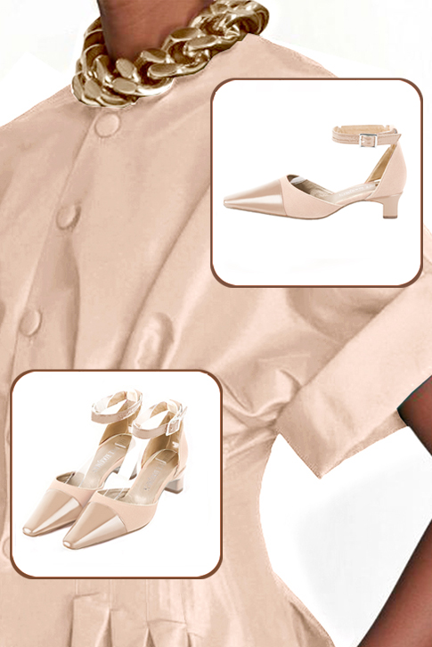 Chaussures bride cheville femme ouvertes sur les côtés rose poudré. Bout effilé. Talon trotteur de 4.5 cm - Vue du dessus