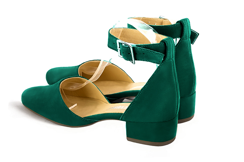 Chaussure femme à brides : Chaussure côtés ouverts bride cheville couleur vert émeraude. Bout rond. Petit talon bottier. Vue arrière - Florence KOOIJMAN