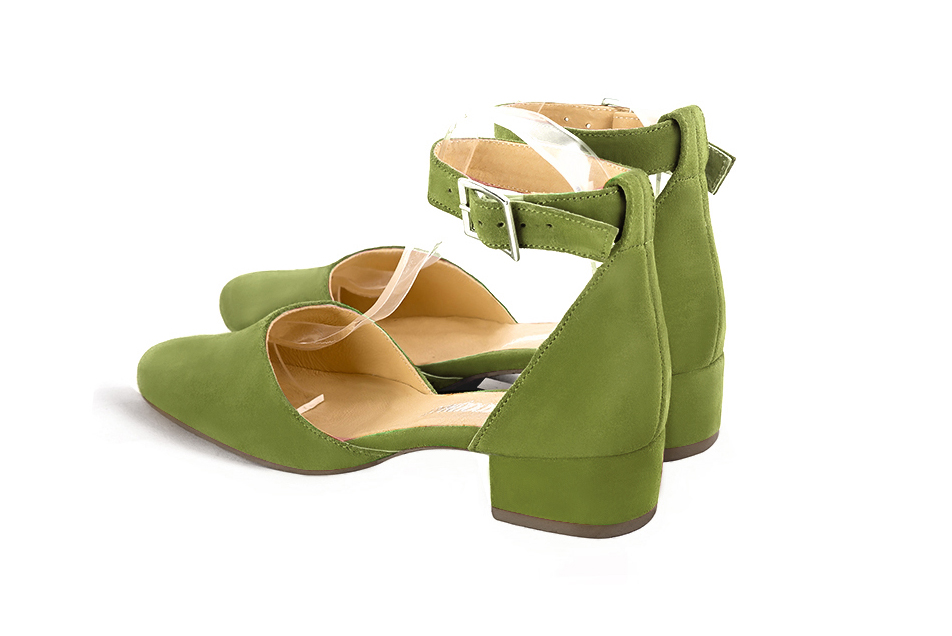 Chaussures bride cheville femme ouvertes sur les côtés vert pistache. Bout rond. Talon bottier de 3.5 cm - Vue arrière