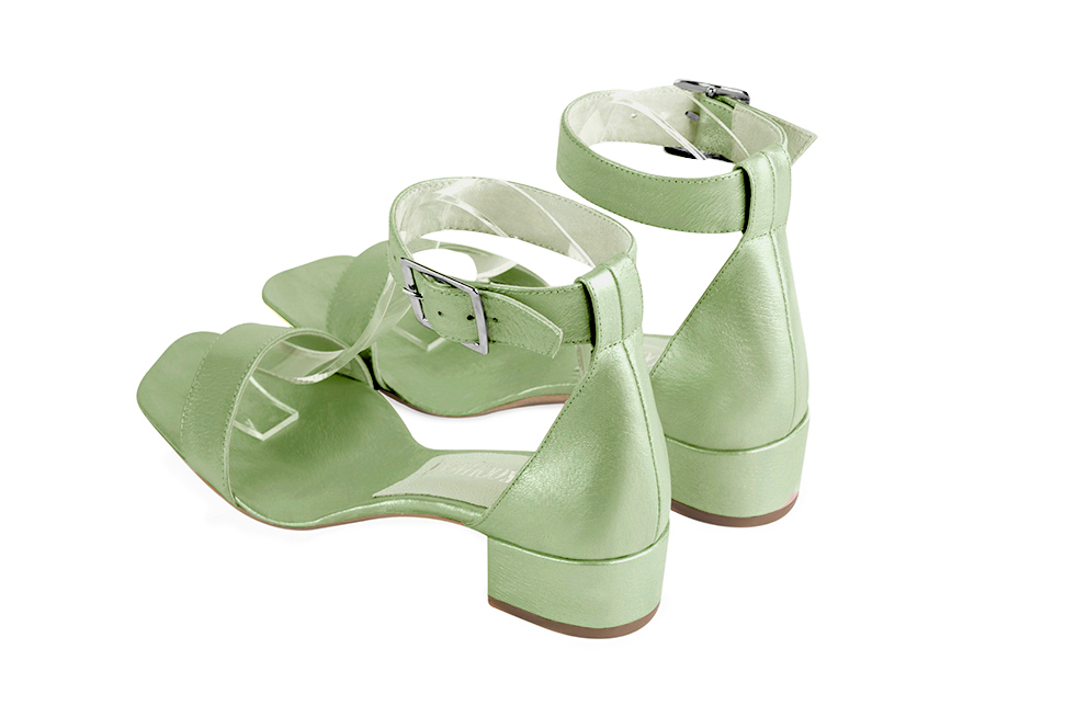 Sandales bride cheville femme vert pastel. Bout carré. Talon bottier de 3.5 cm - Vue arrière