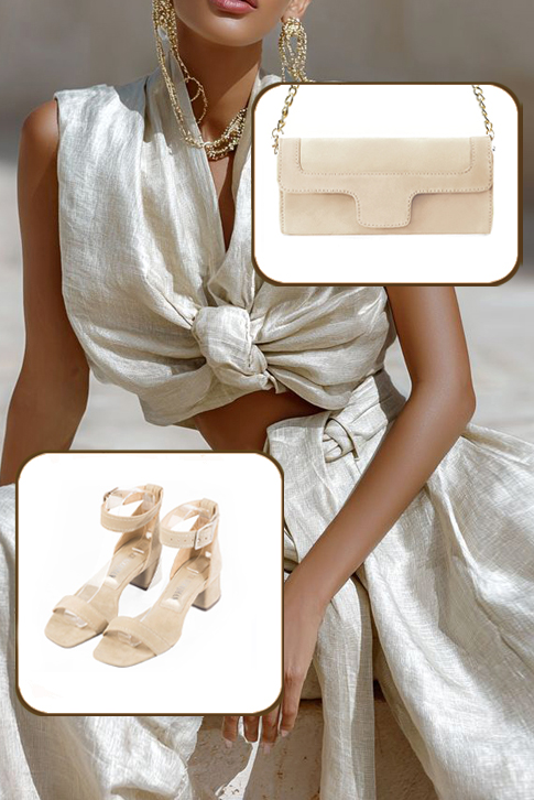 Sandales habillées femme bride cheville en cuir blanc ivoire à talon évasé de 4.5 cm et bout carré - Vue porté