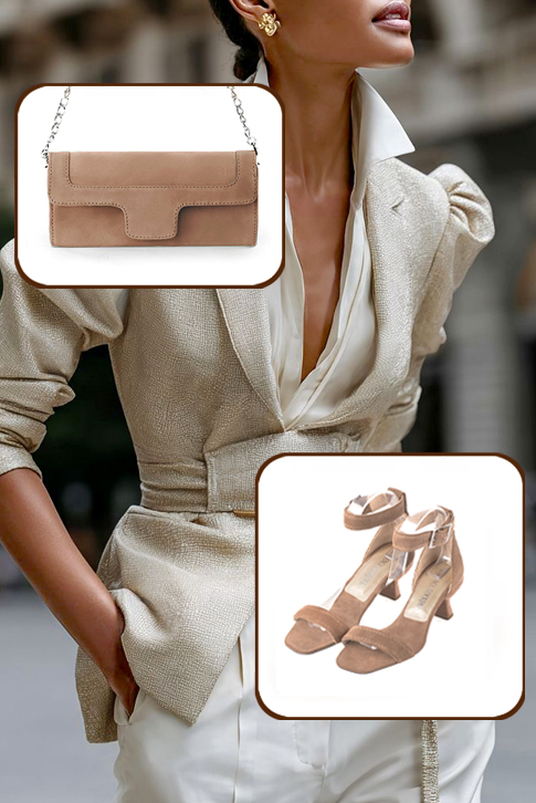 Sandales habillées femme bride cheville en cuir beige biscuit à talon bobine de 5.5 cm et bout carré - Vue du dessus