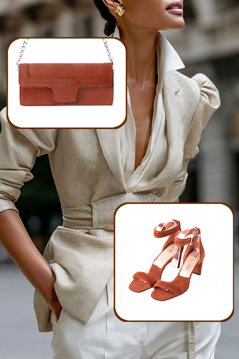 Sandales habillées femme bride cheville en cuir orange corail à talon virgule de 6.5 cm et bout carré - Vue du dessus