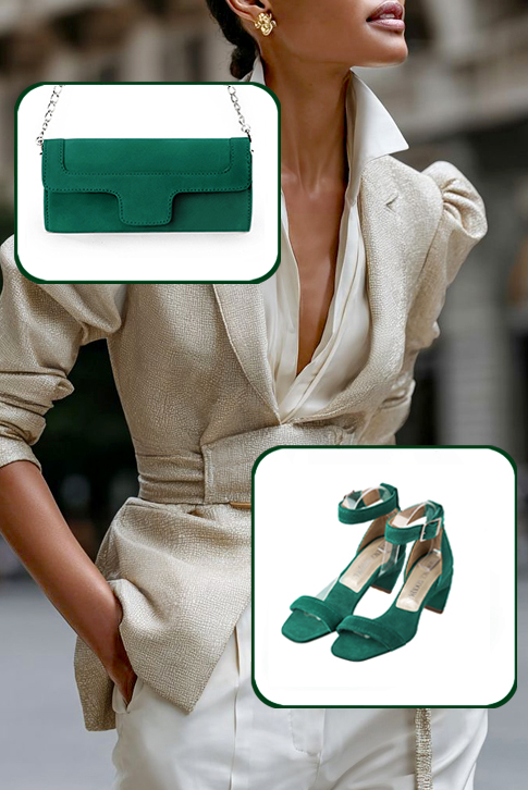 Sandales habillées femme bride cheville en cuir vert émeraude à talon virgule de 5.5 cm et bout carré - Vue du dessus