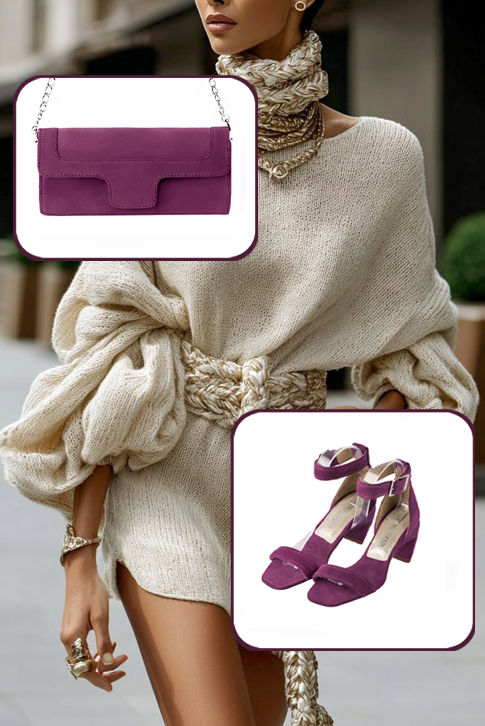 Sandales habillées femme bride cheville en cuir violet myrtille à talon virgule de 5.5 cm et bout carré - Vue du dessus