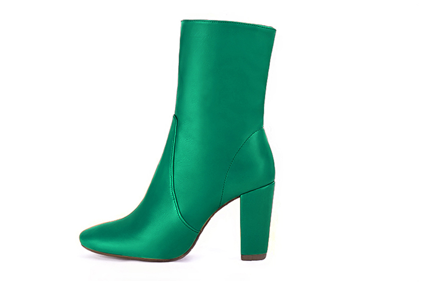 Boots femme : Boots fermeture éclair à l'intérieur couleur vert émeraude. Bout rond. Talon haut bottier. Vue de profil - Florence KOOIJMAN