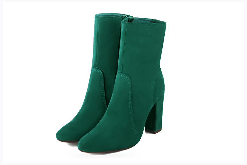 Boots femme : Boots fermeture éclair à l'intérieur couleur vert émeraude. Bout rond. Talon haut bottier Vue avant - Florence KOOIJMAN