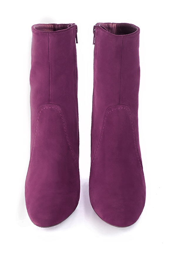 Boots femme : Boots fermeture éclair à l'intérieur couleur violet myrtille. Bout rond. Talon haut bottier. Vue du dessus - Florence KOOIJMAN