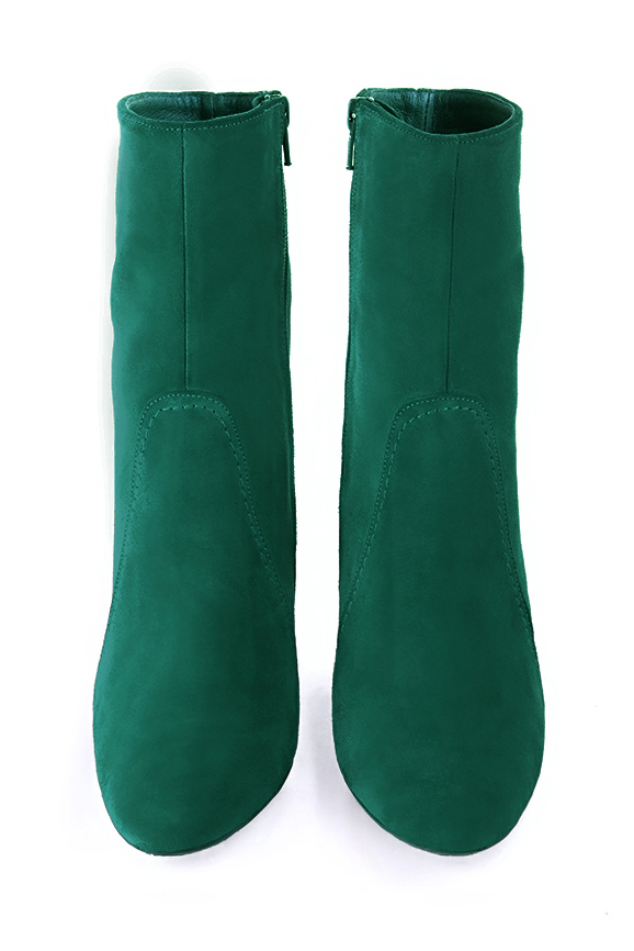Boots femme : Boots fermeture éclair à l'intérieur couleur vert émeraude. Bout rond. Talon haut bottier. Vue du dessus - Florence KOOIJMAN