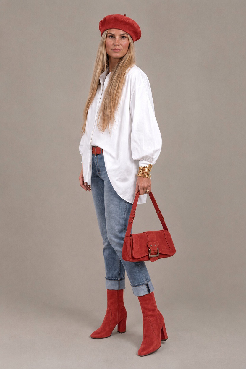 Bottines avec un zip intérieur pour femme en cuir rouge avec bout rond et talon bottier de 8.5 cm - Vue du dessus