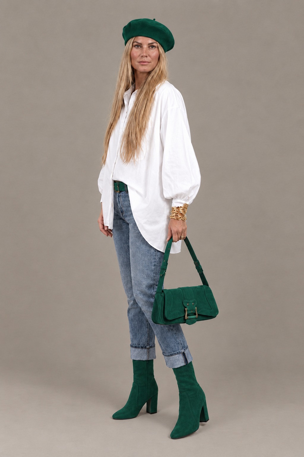 Bottines avec un zip intérieur pour femme en cuir vert émeraude avec bout rond et talon bottier de 8.5 cm - Vue du dessus