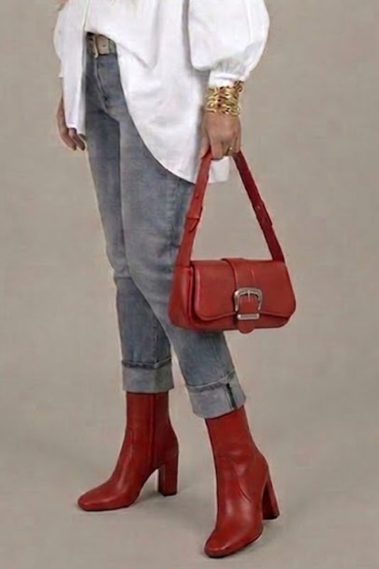 Bottines habillées femme zip côté intérieur en cuir rouge coquelicot à talon bottier de 8.5 cm et bout rond - Vue du dessus