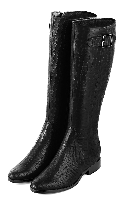 Bottes femme cavalières élégantes et raffinées, réalisées sur mesure, coloris vert bouteille. Bout rond. Semelle cuir plat. Mollets fins ou larges. Personnalisation : Choix des cuirs, des couleurs et des talons. - Florence KOOIJMAN